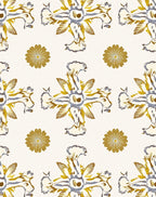 Ornate Golden Floral Pattern Rug
