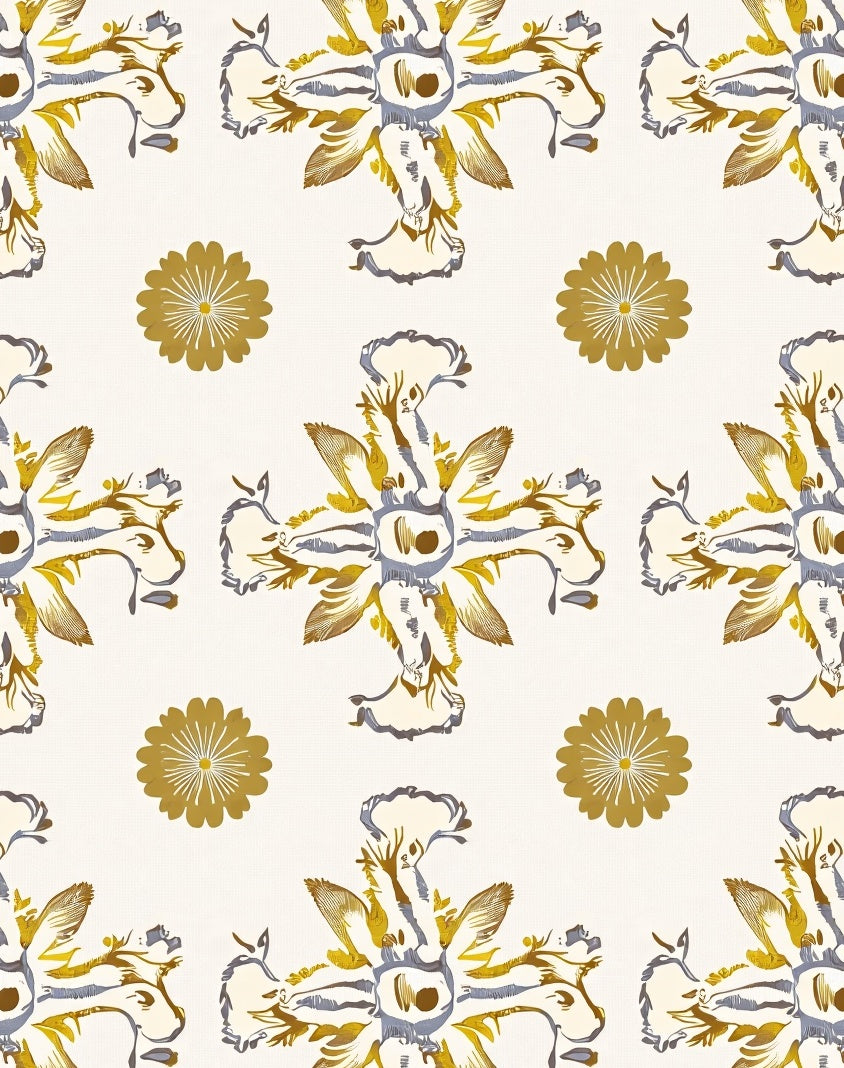 Ornate Golden Floral Pattern Rug