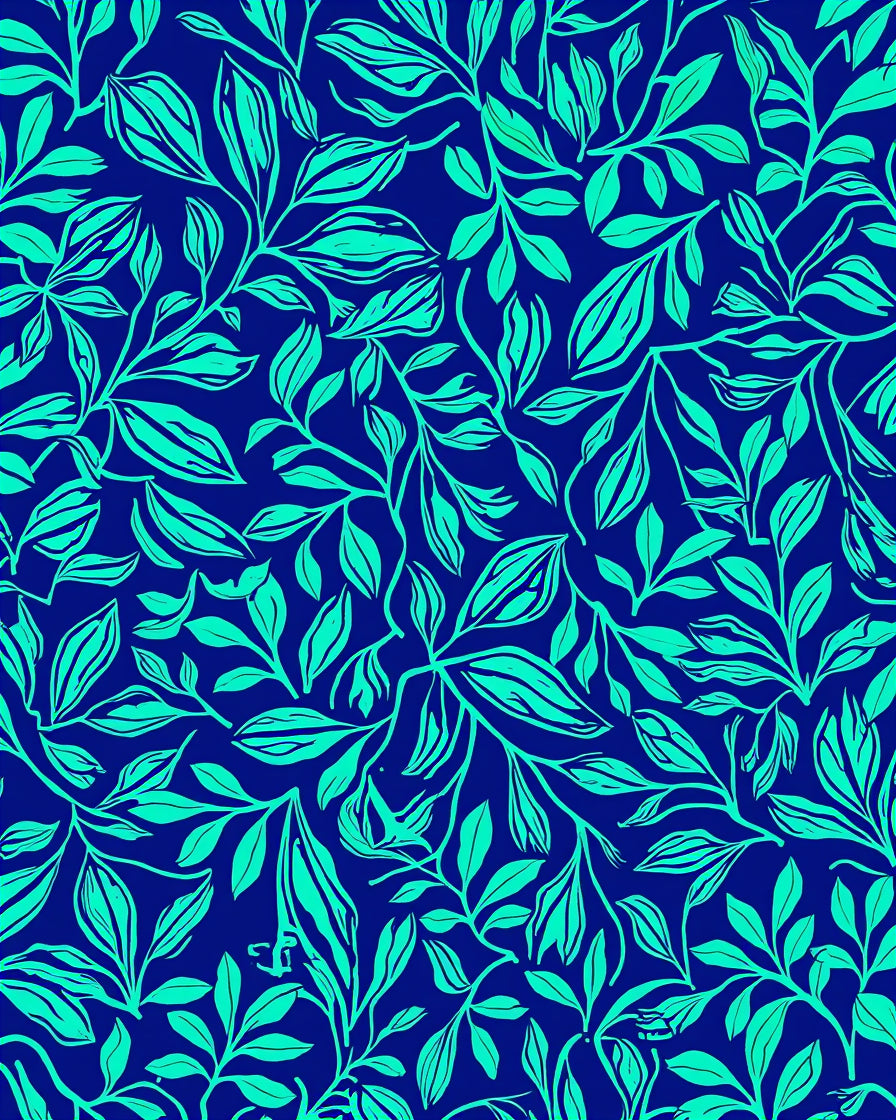 Deep Blue Botanical Vine Pattern Rug
