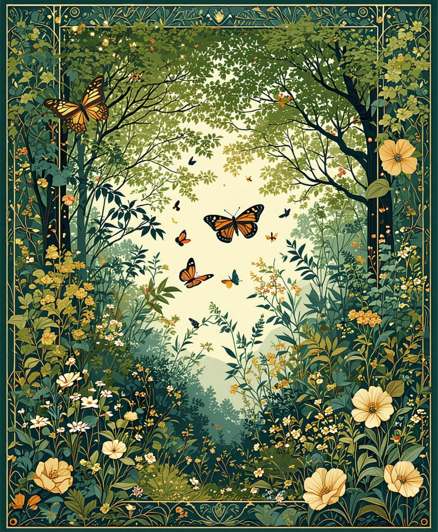 Enchanted Forest Butterfly Scene Rug