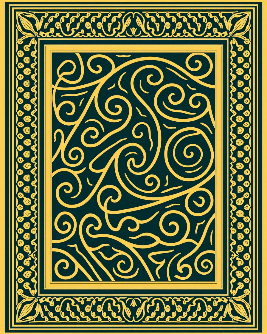 Golden Swirls With Ornate Border Rug