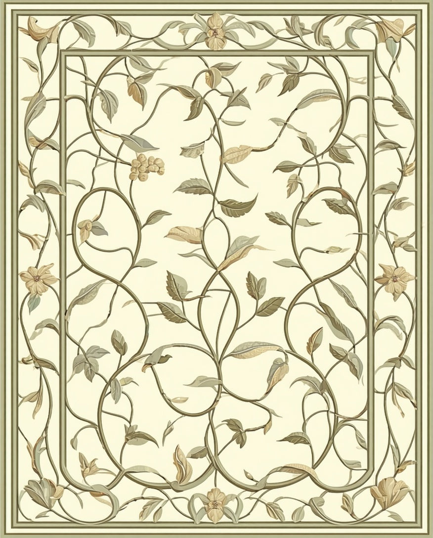 Ornate Floral Vine Scrollwork Pattern Rug