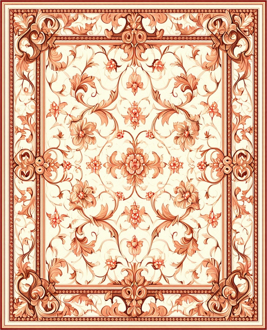 Elegant Floral Scroll Pattern Rug