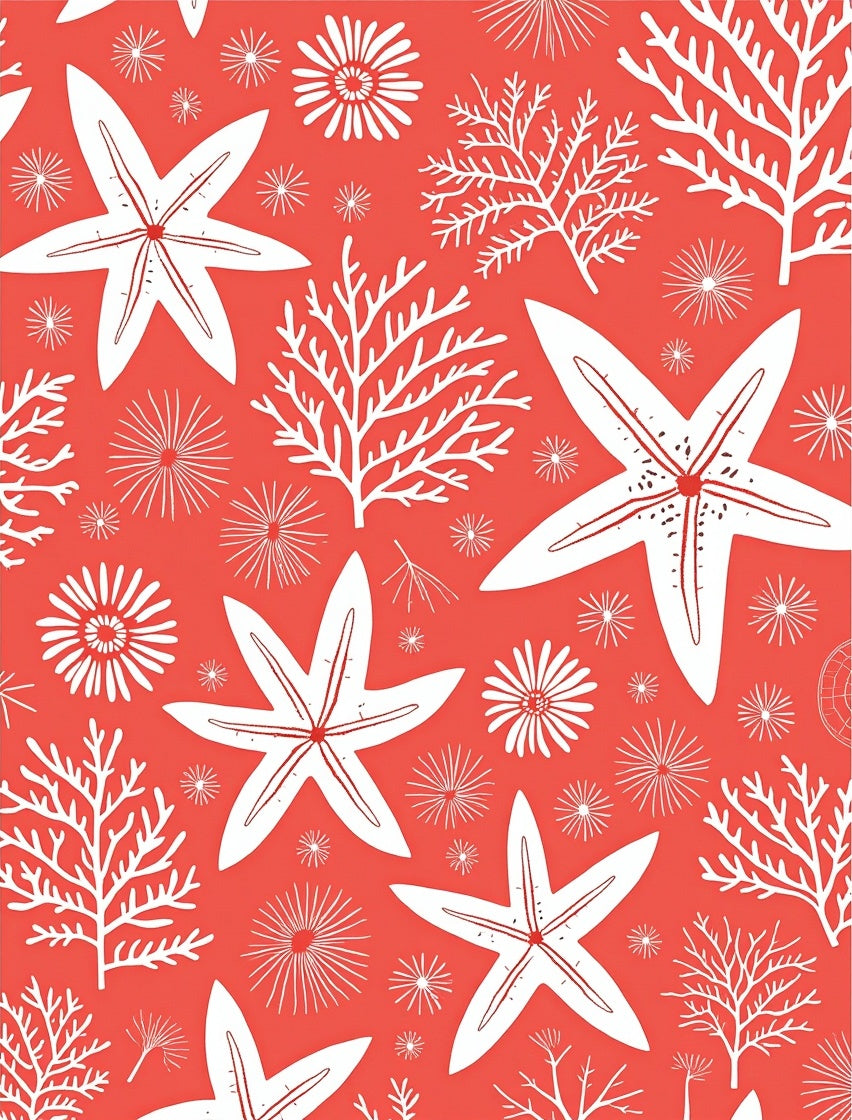 Coral White Starfish And Marine Life Design Rug