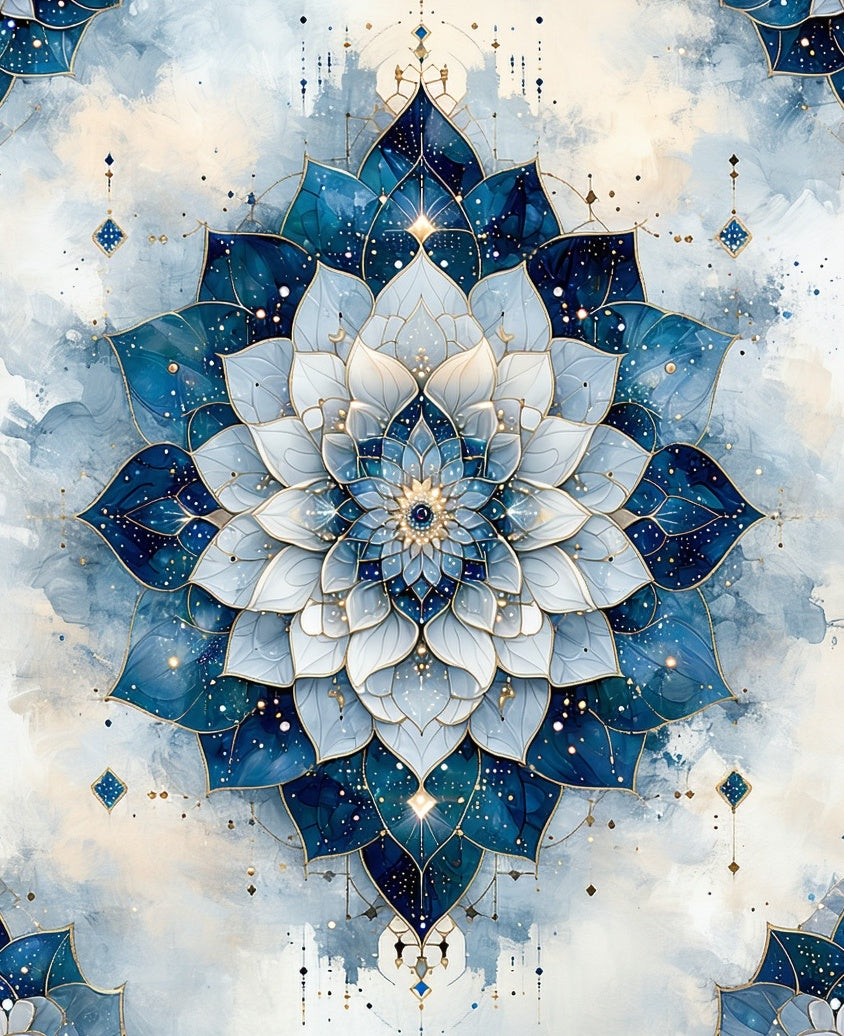 Celestial Blue Mandala With Gold Accents Rug