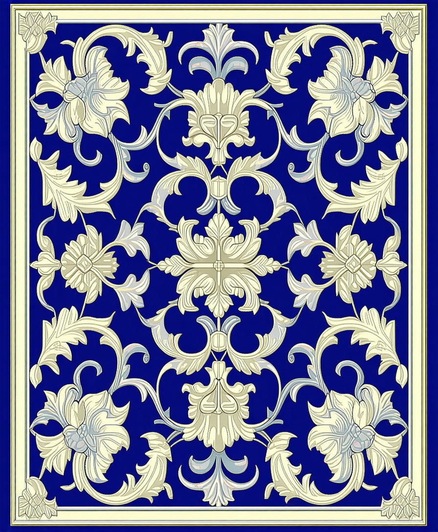 Ornate Floral Scrollwork Pattern Design Rug