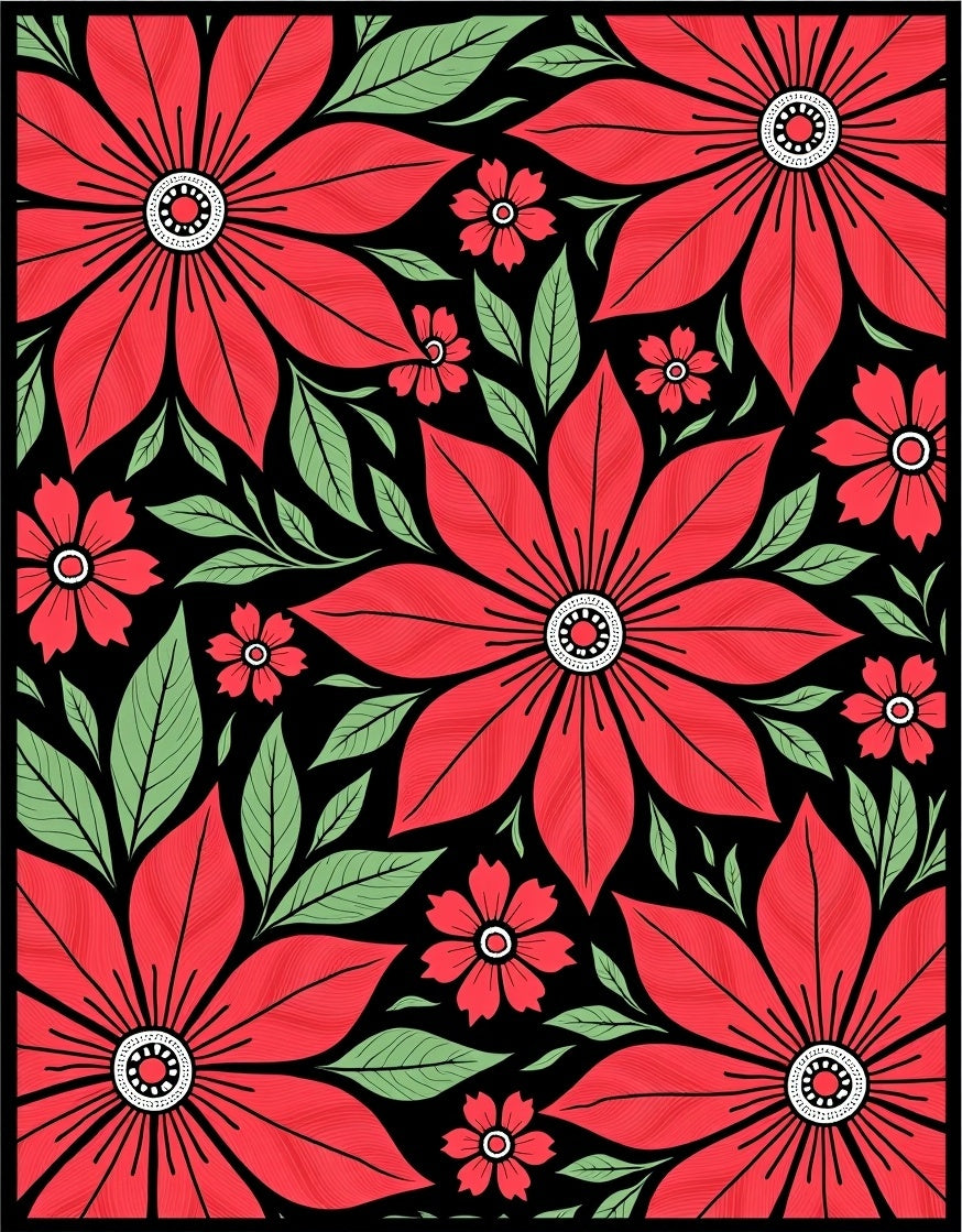 Bold Red Floral Arrangement Rug