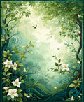 Whimsical Forest Scene Floral Pattern Rug