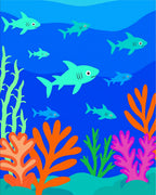 Playful Sharks Underwater Scene Rug