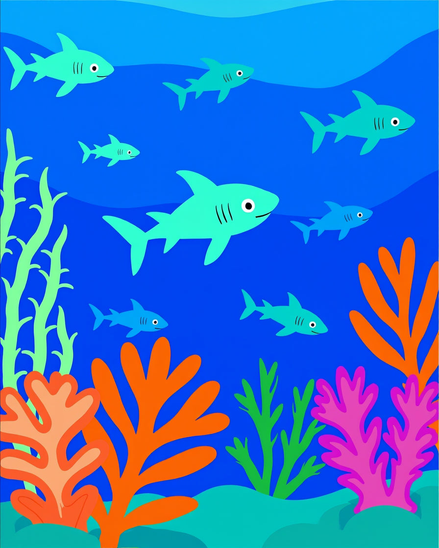 Playful Sharks Underwater Scene Rug