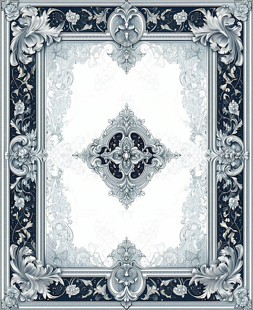 Ornate Floral Crest Grey Rug
