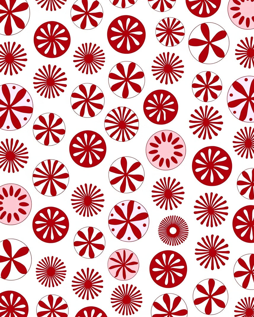 Red White Circular Bloom Rug