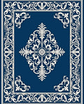 Ornate White Floral Medallion Navy Rug