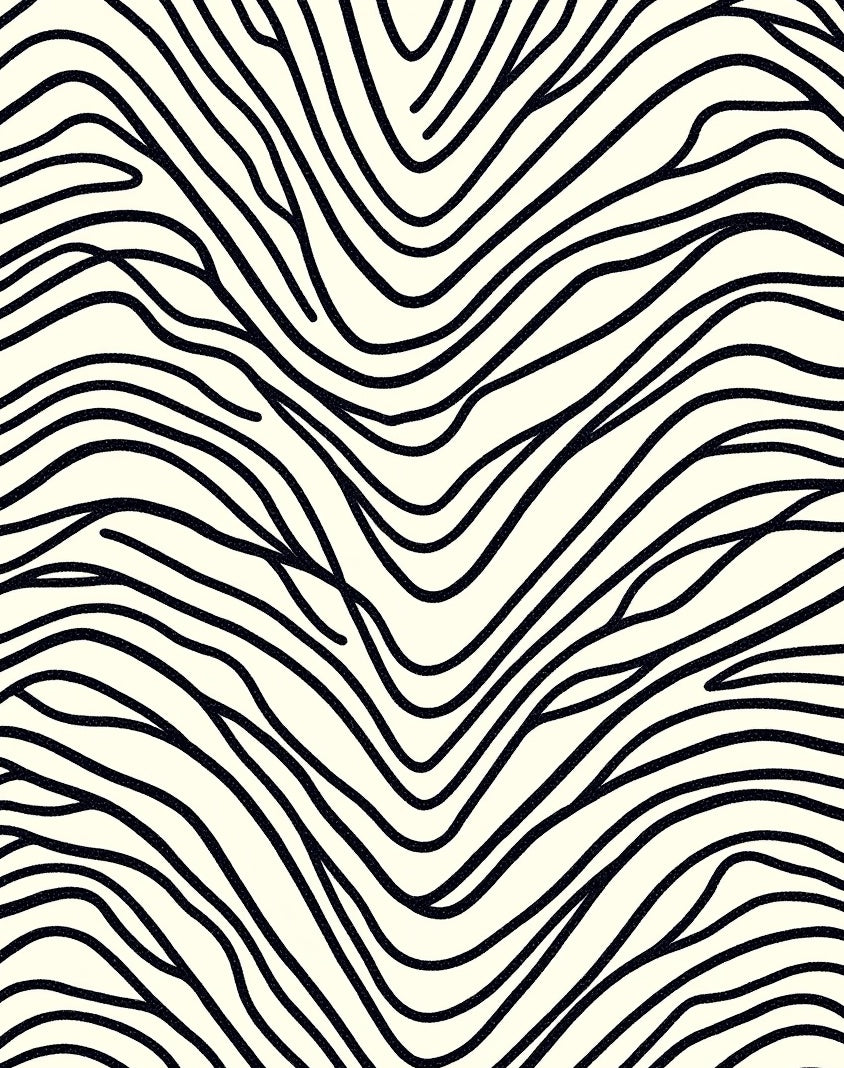 Bold Black Organic Wave Pattern Rug
