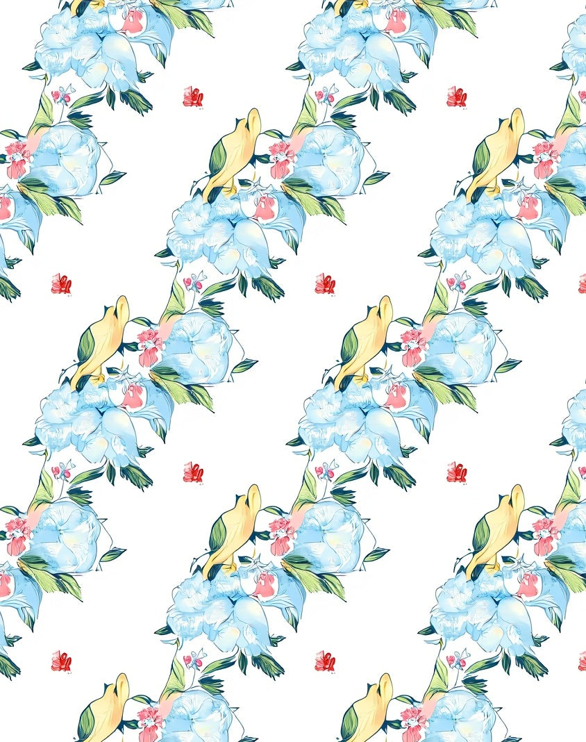 Birds and Blue Peony Floral Pattern Rug