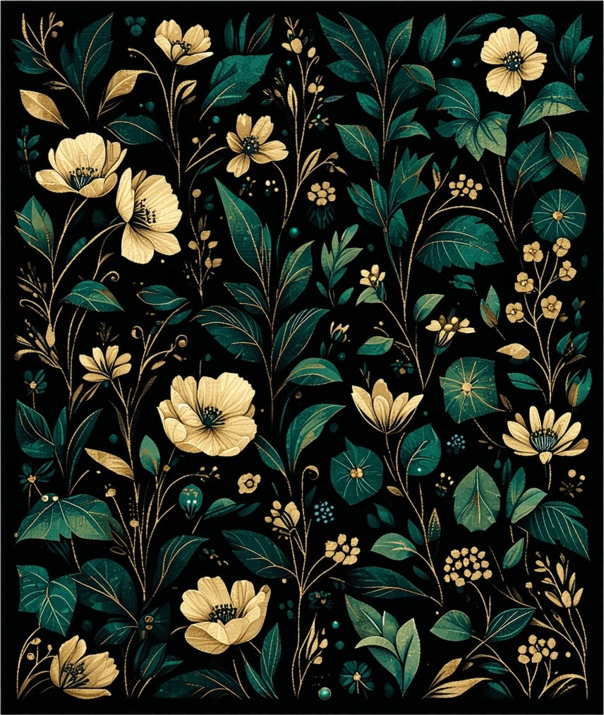 Dark Floral Botanical Garden Style Rug