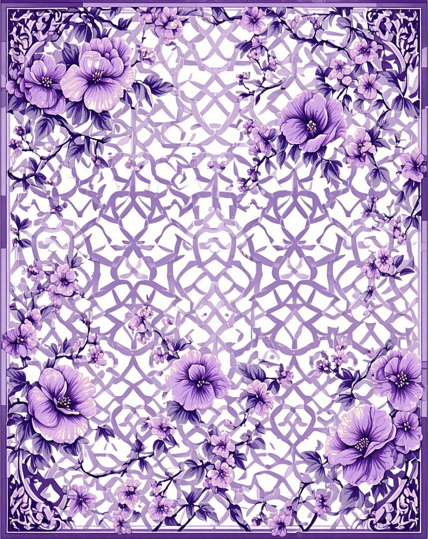 Elegant Violet Floral Lattice Pattern Rug
