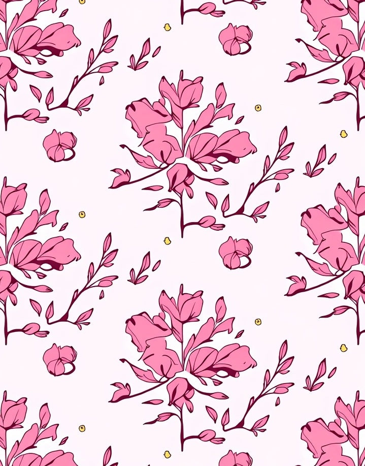 Pink Floral Botanical Pattern Rug