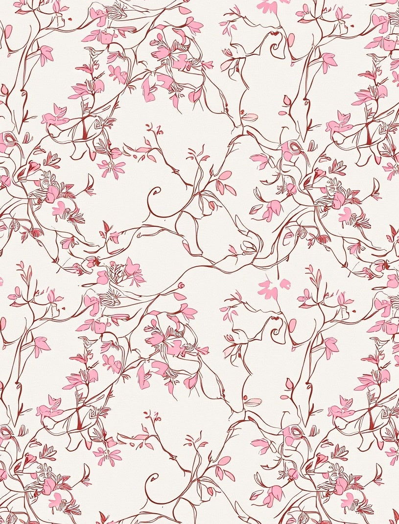 Pink Floral Vine Pattern Rug