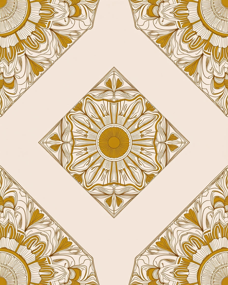 Golden Sunburst Mandala Pattern Rug