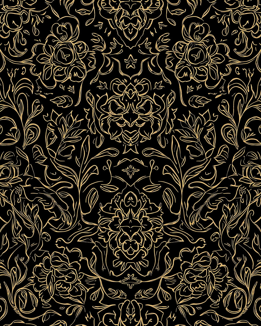 Gold Floral Damask Pattern Rug