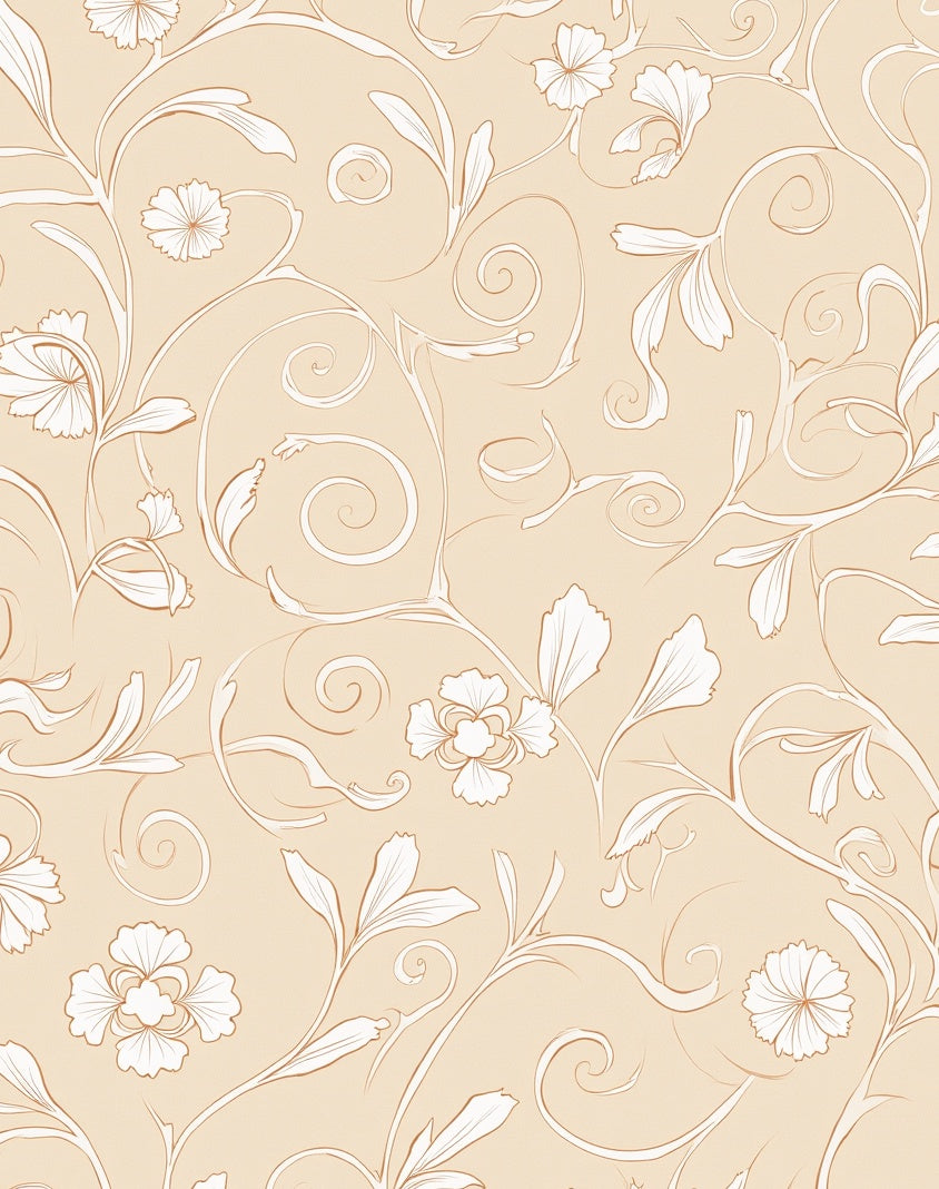 Delicate Floral Swirls Beige Pattern Rug