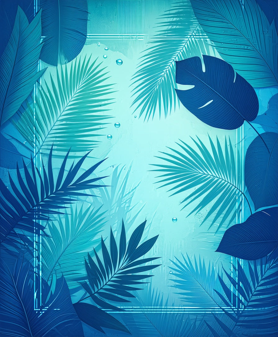 Deep Blue Tropical Leaf Pattern Rug