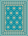 Teal Floral Medallion Border Rug