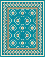 Teal Floral Medallion Border Rug