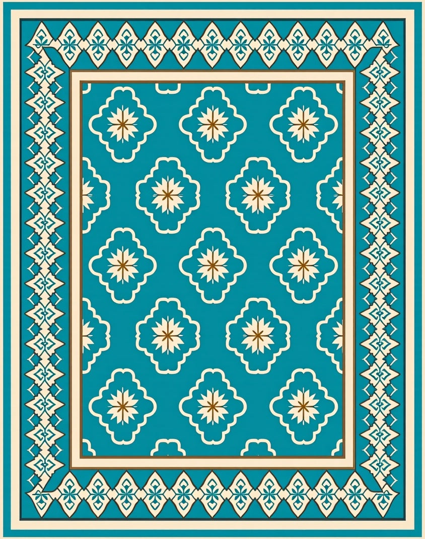 Teal Floral Medallion Border Rug