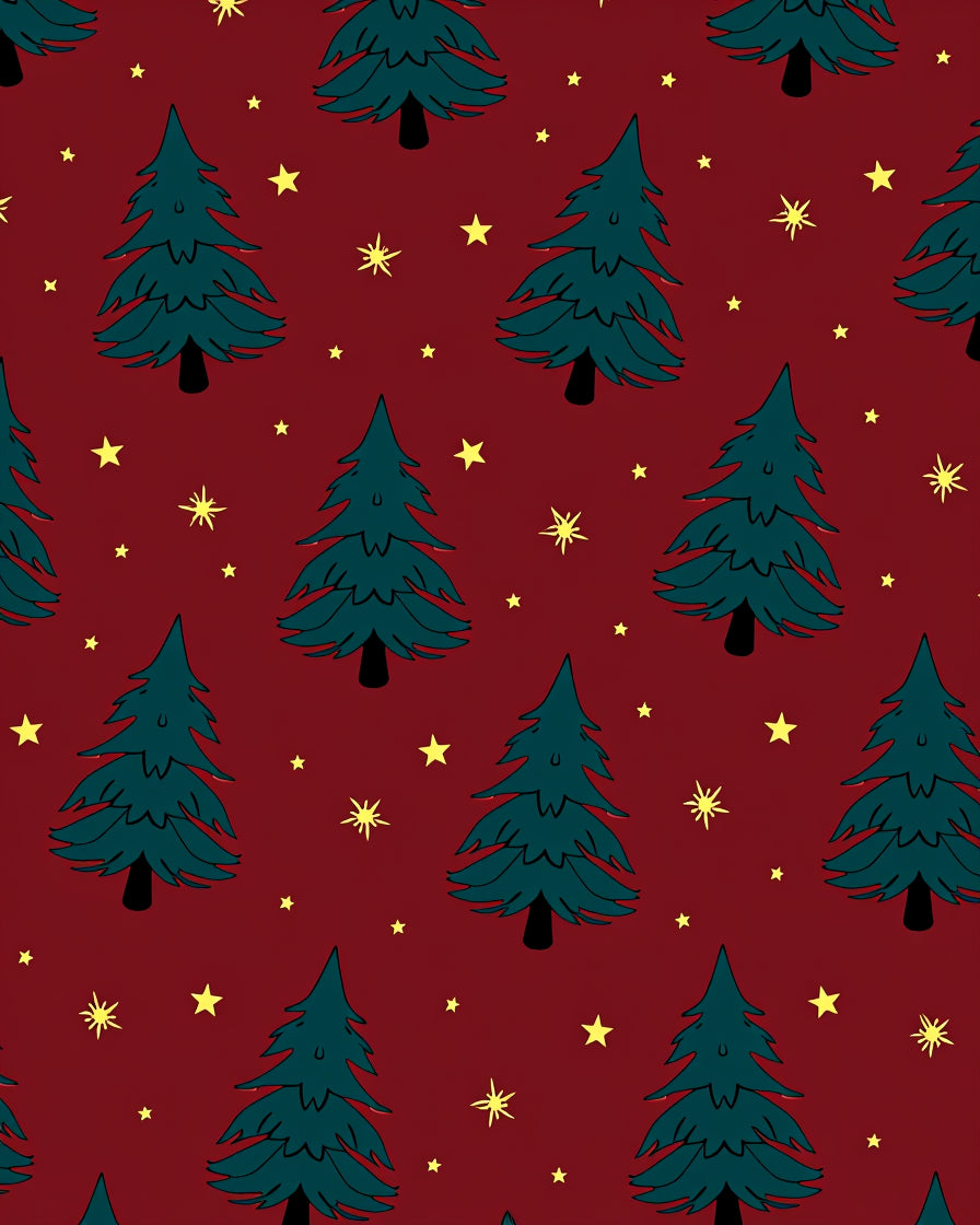 Festive Green Trees Yellow Stars Rug