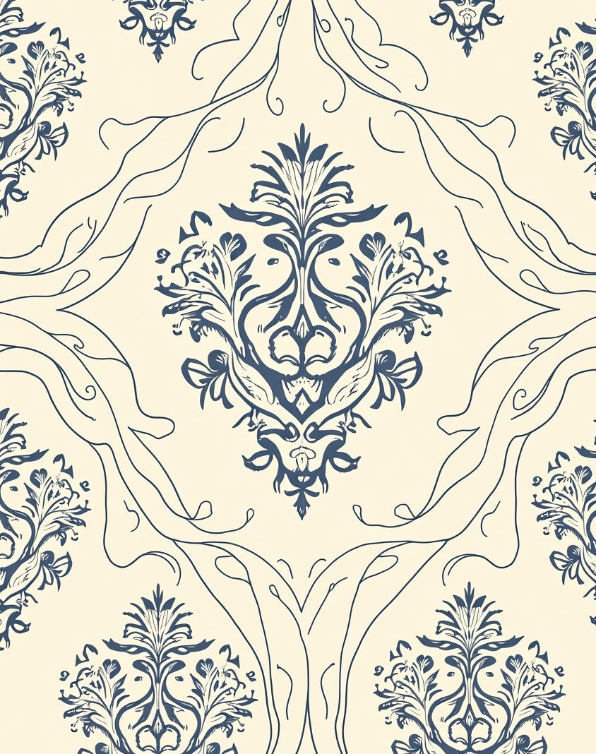 Classic Damask Floral Swirls Design Rug