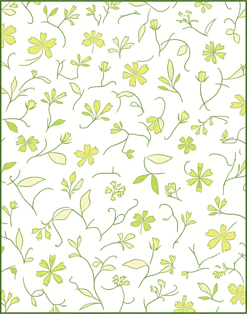 Delicate Green Floral Vine Pattern Rug