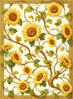 Golden Sunflower Vine Pattern Rug
