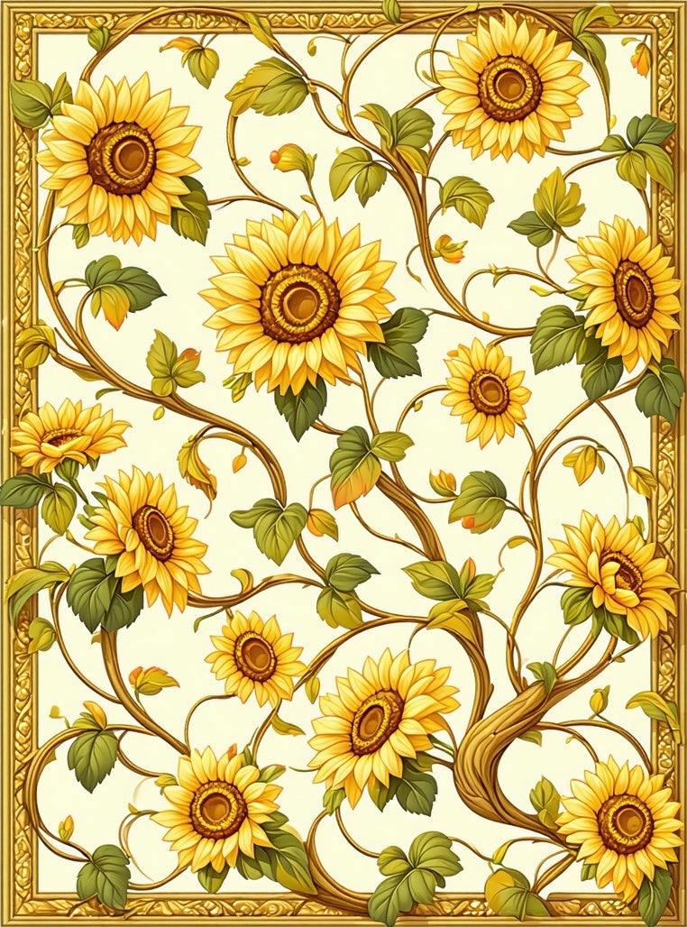 Golden Sunflower Vine Pattern Rug