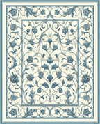 Classic Blue Botanical Floral Filigree Rug