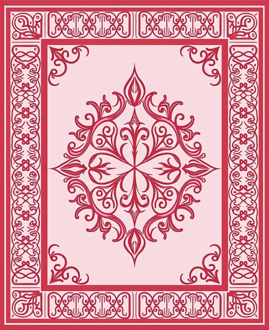 Ornate Red Floral Medallion Pattern Rug