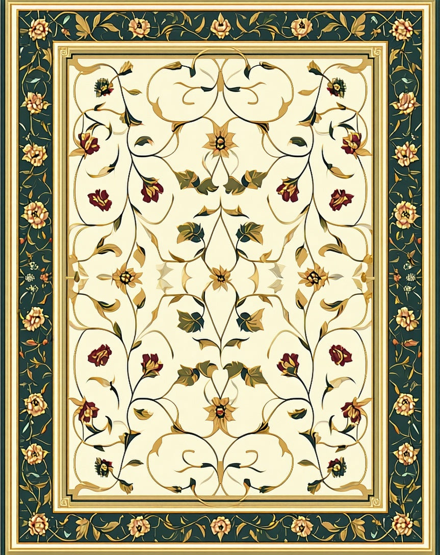 Luxe Floral Vine Cream Green Rug