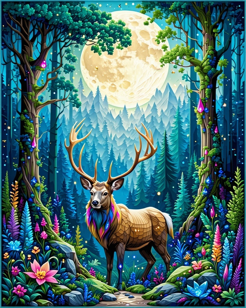 Whimsical Forest Deer Moon Magic Rug