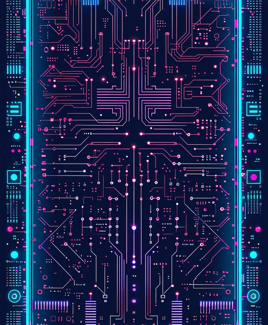 Circuit Board Neon Pattern Rug