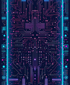 Circuit Board Neon Pattern Rug