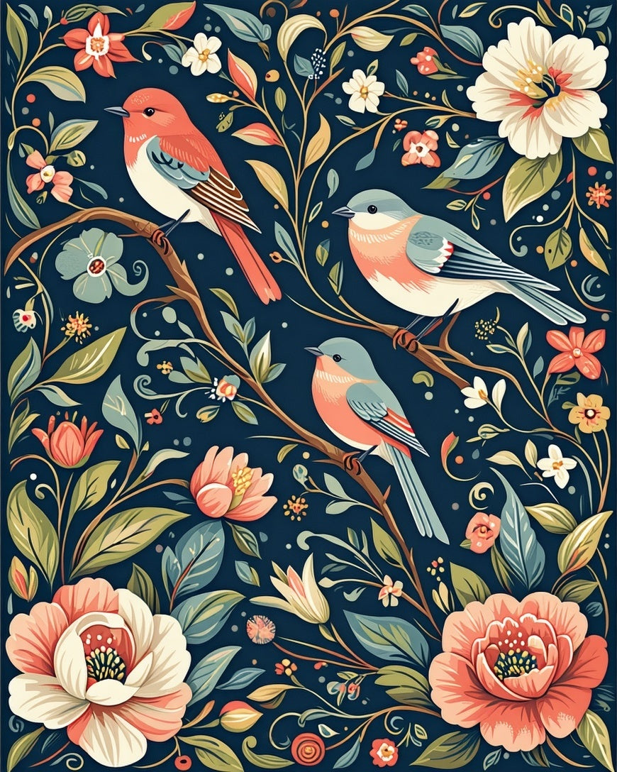 Birds And Blossoms Nature Pattern Rug