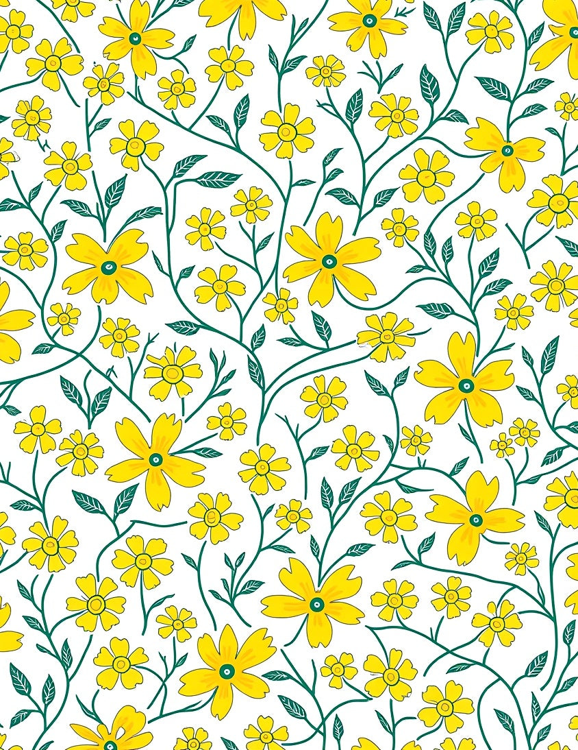Yellow Floral Vines Pattern Rug