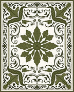 Green Leaf Medallion Floral Motif Rug