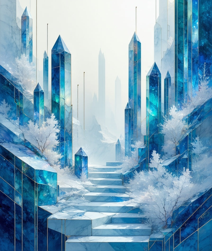 Crystalline Winter Abstract Geometric Rug