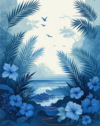 Tropical Ocean Hibiscus and Palm Leaf Rug