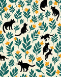 Whimsical Black Cats Orange Flowers Pattern Rug