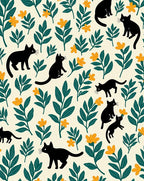 Whimsical Black Cats Orange Flowers Pattern Rug