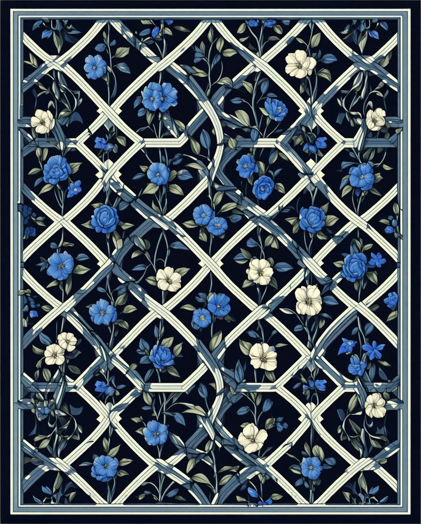 Lattice Garden Floral Patterned Rug