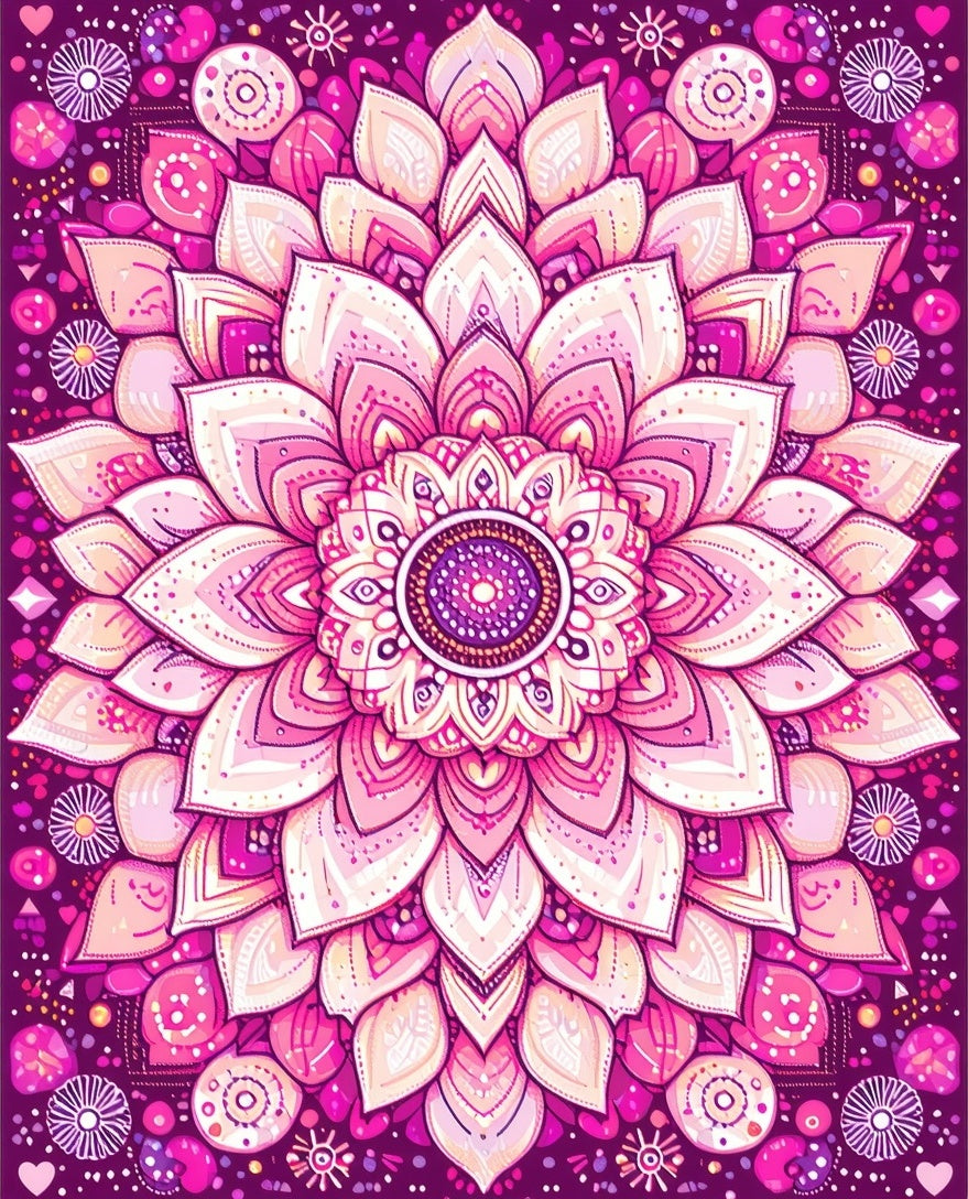 Vibrant Pink Mandala Floral Pattern Rug